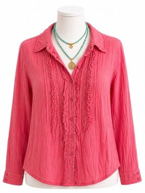 Free People Drew Tuxedo Shirt Top Confetti Pink size Small NWT $98 retail